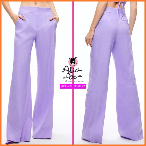 Alice + Olivia Dylan Lavender Purple High Waisted Linen Wide Leg Pants